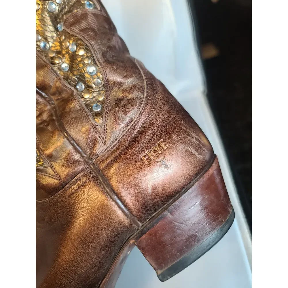 Frye Daisy Duke Boots Womens 8M Brown Leather Studded Western Cowboy Cowgirl